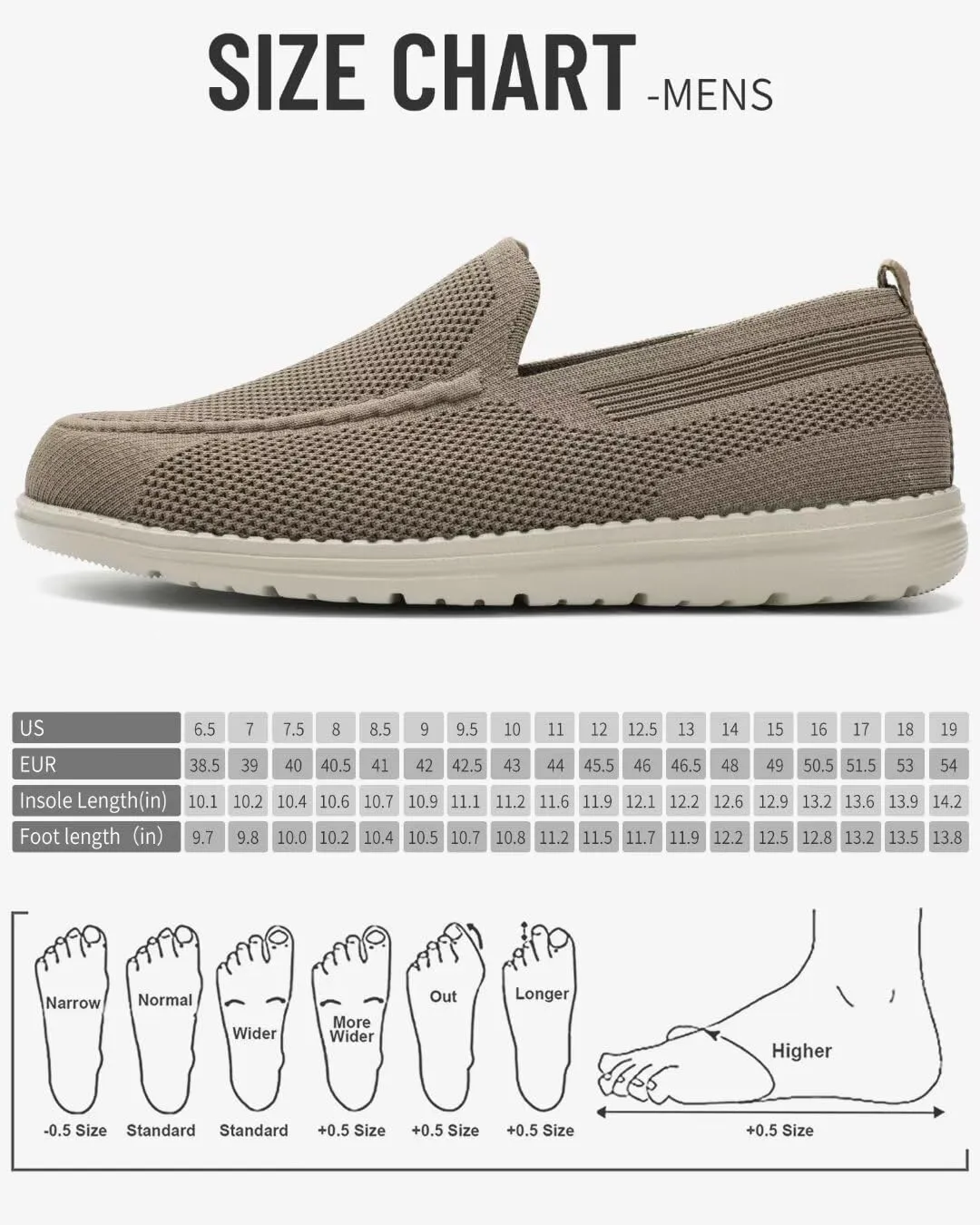 1TAZERO Men Wide Width Slip On Shoes Loafer with Arch Support Insoles Men Casual Shoes for Plantar Fasciiti with Arch Support