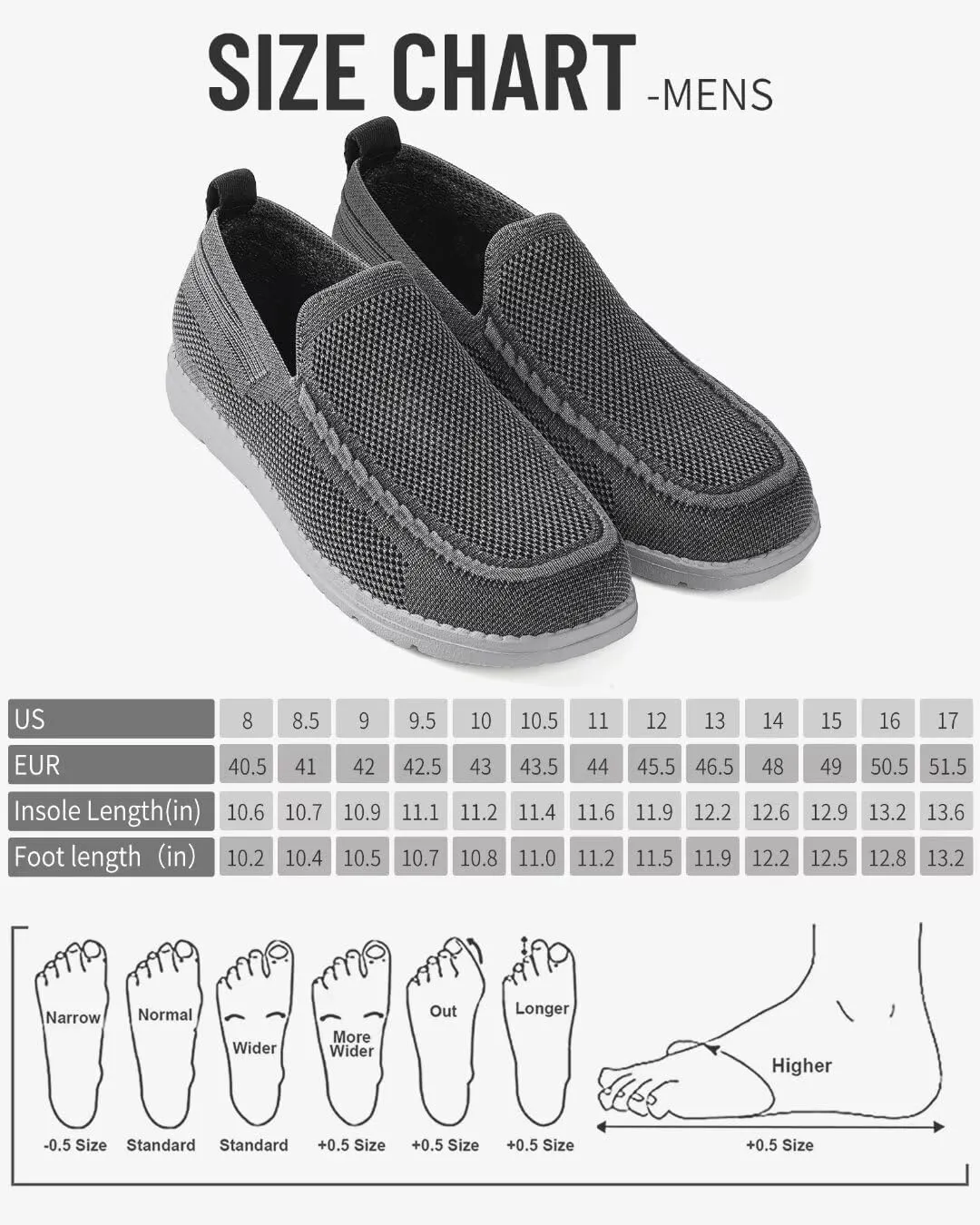 1TAZERO Men Wide Width Slip On Shoes Loafer with Arch Support Insoles Men Casual Shoes for Plantar Fasciiti with Arch Support