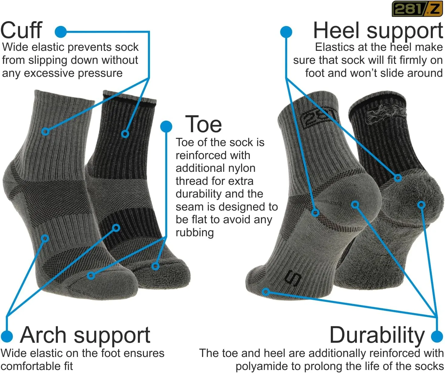 281Z Military Cotton Micro Crew Boot Socks - Cushioned Sole - Moisture Wicking - Odor Resistant (Foliage Green)