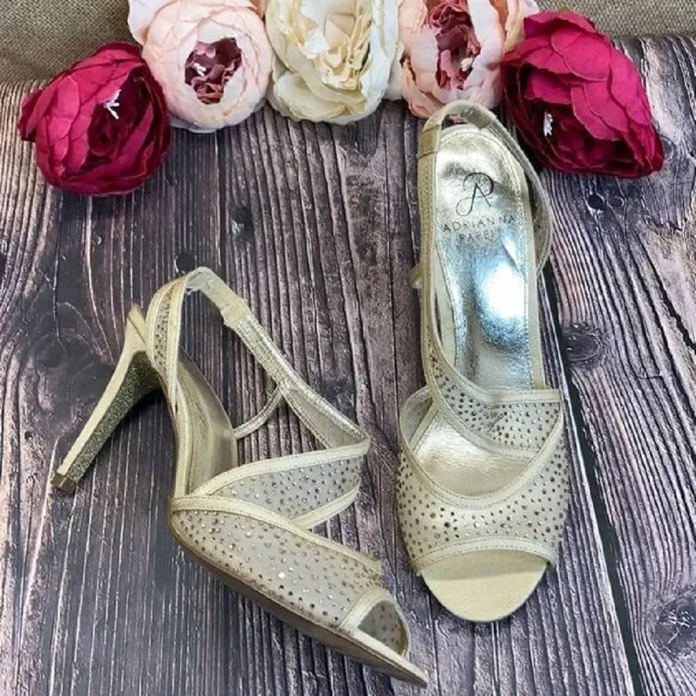 ADRIANNA PAPELL Sand (Tan) 'Andie' Crystal Embellished Mesh Sandal 8.5