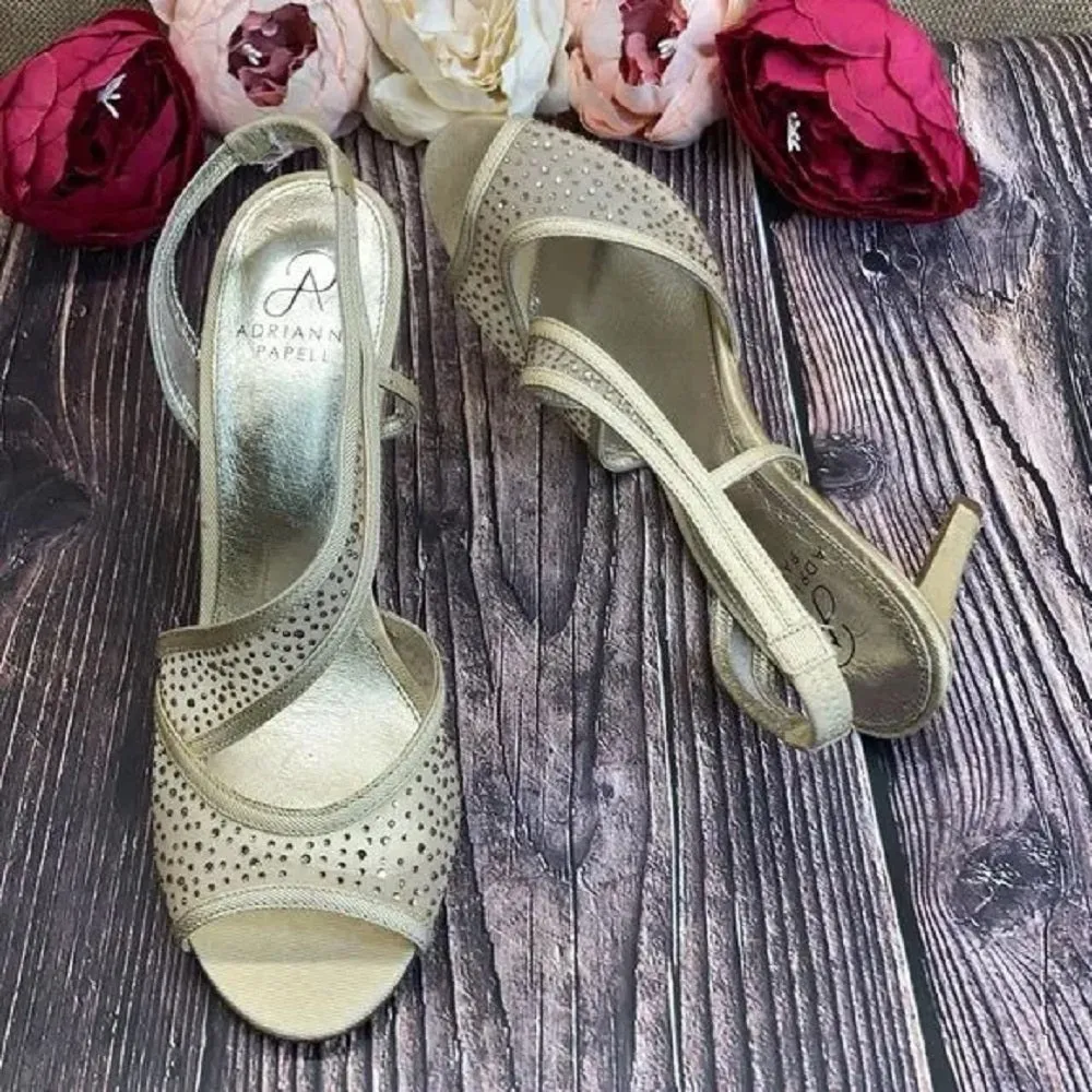 ADRIANNA PAPELL Sand (Tan) 'Andie' Crystal Embellished Mesh Sandal 8.5