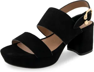 AEROSOLES Women's Camera Platform Heeled Sandal, Black Suede, 8.5 Wide