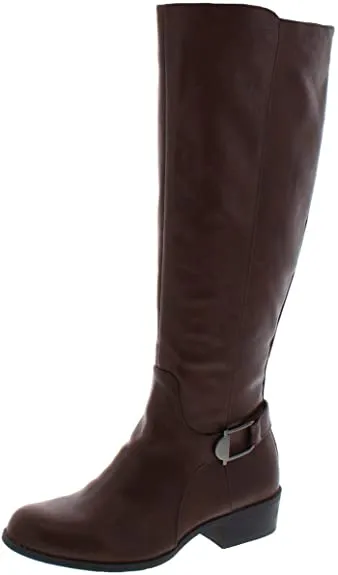 ALFANI Womens Brown Cushioned Buckle Accent Kallumm Round Toe Stacked Heel Zip-Up Riding Boot 7.5 M