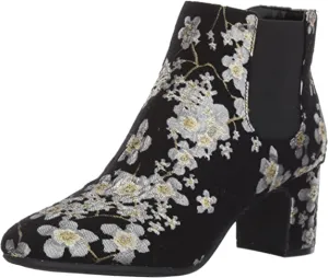 Anne Klein Women's GORGIA Fabric Ankle Boot, Black/Multi Floral, 6 M US