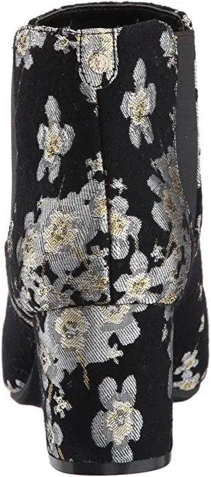 Anne Klein Women's GORGIA Fabric Ankle Boot, Black/Multi Floral, 6 M US