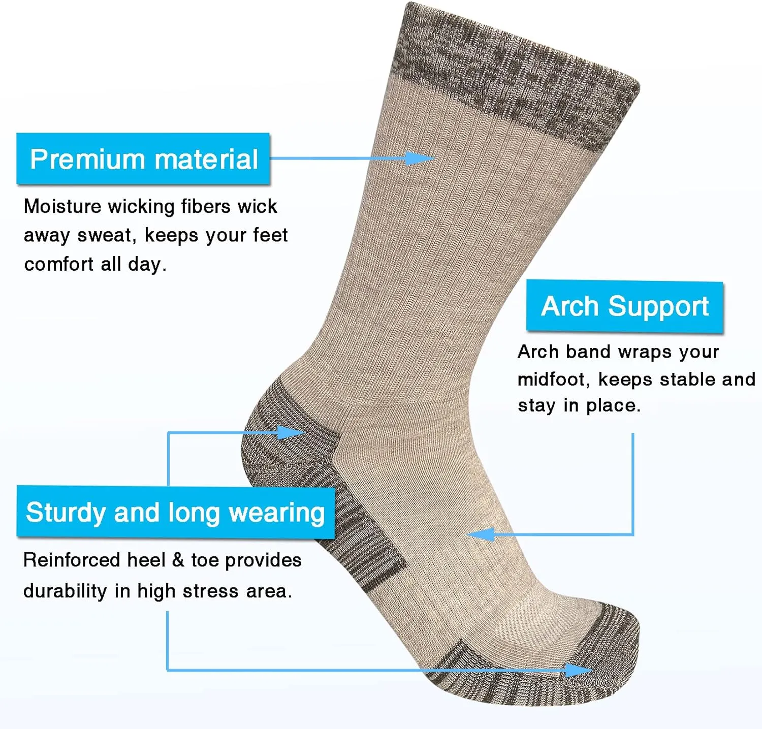 APTYID Men's Moisture Wicking Cushioned Crew Work Boot Socks (4-6 Pairs)