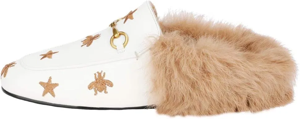 Arqa Fur Mules for Women Comfortable Leather Buckle Mule Flats Furry Padded Backless Loafers Casual Slides Shoes