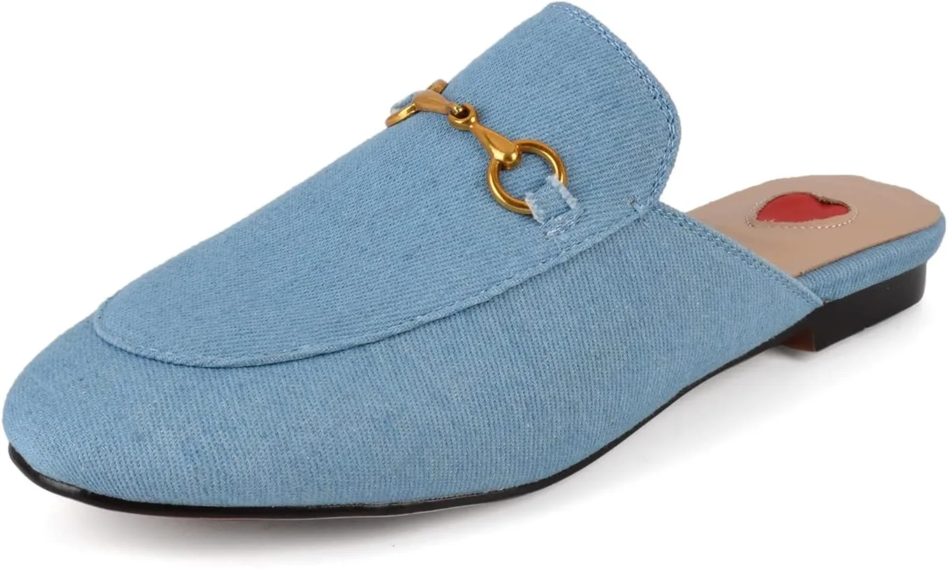 Arqa Mules for Women Almond Toe Leather Flats Slip-on Comfort Backless Loafers Buckle Mule Shoes