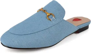 Arqa Mules for Women Almond Toe Leather Flats Slip-on Comfort Backless Loafers Buckle Mule Shoes
