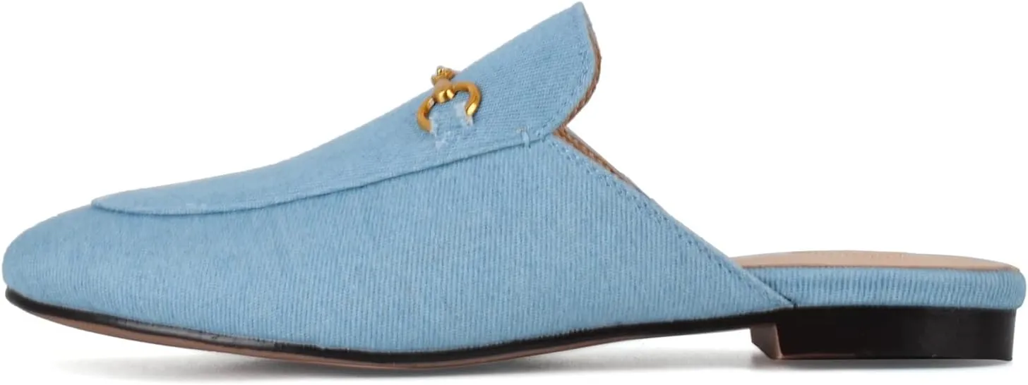Arqa Mules for Women Almond Toe Leather Flats Slip-on Comfort Backless Loafers Buckle Mule Shoes