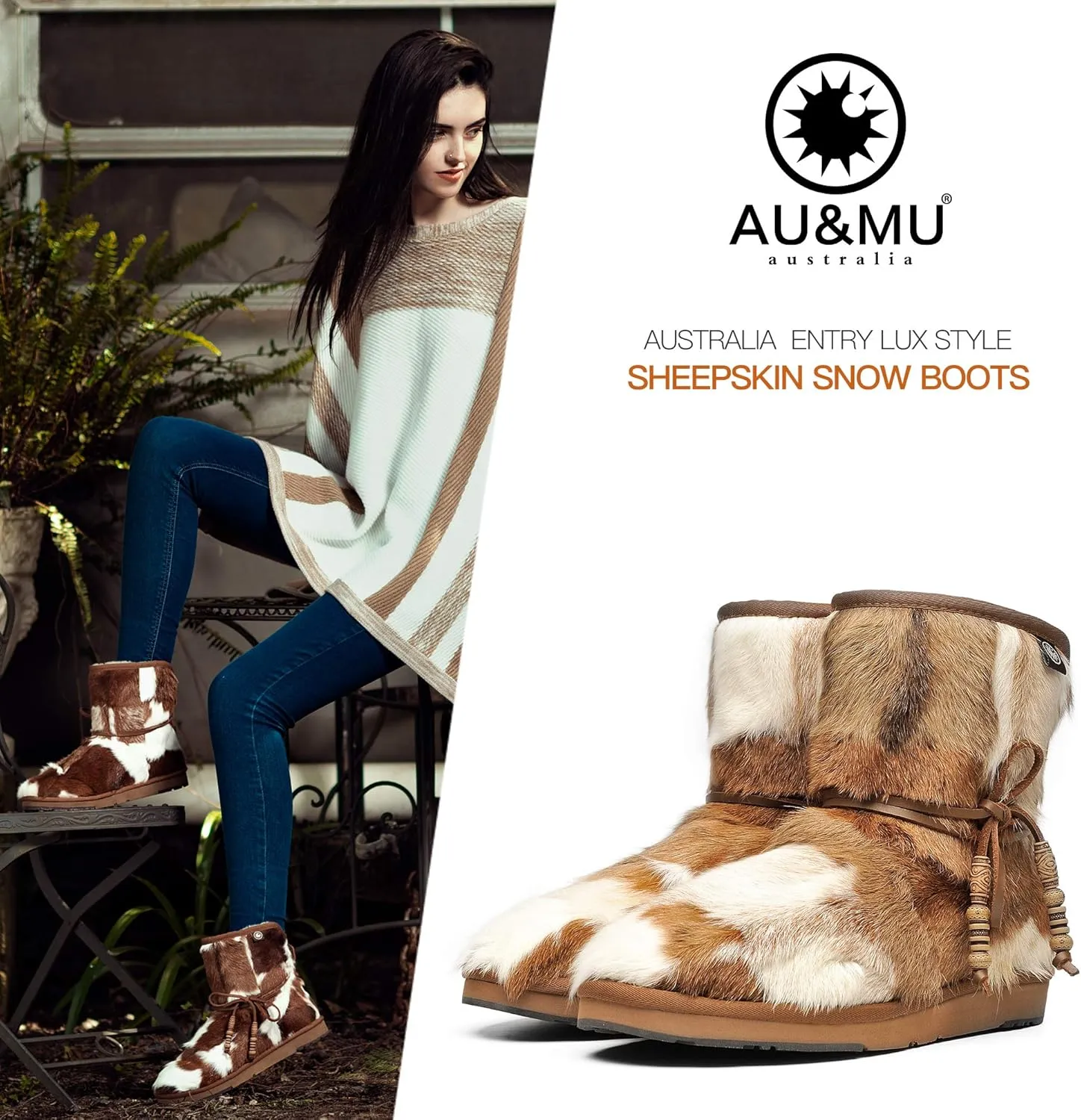AU&MU Womens Casual and Versatile Warm Simple Snow Boots