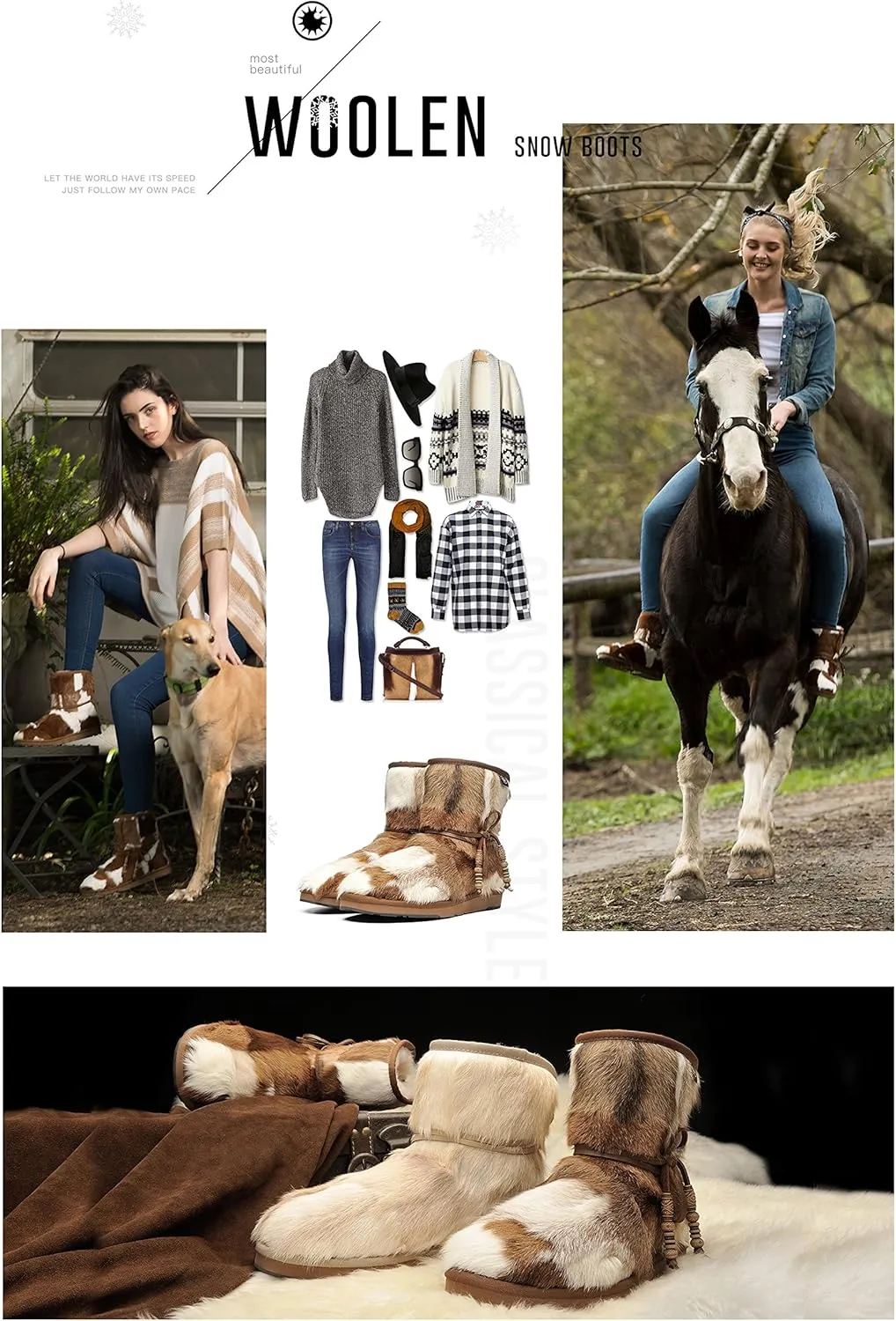AU&MU Womens Casual and Versatile Warm Simple Snow Boots