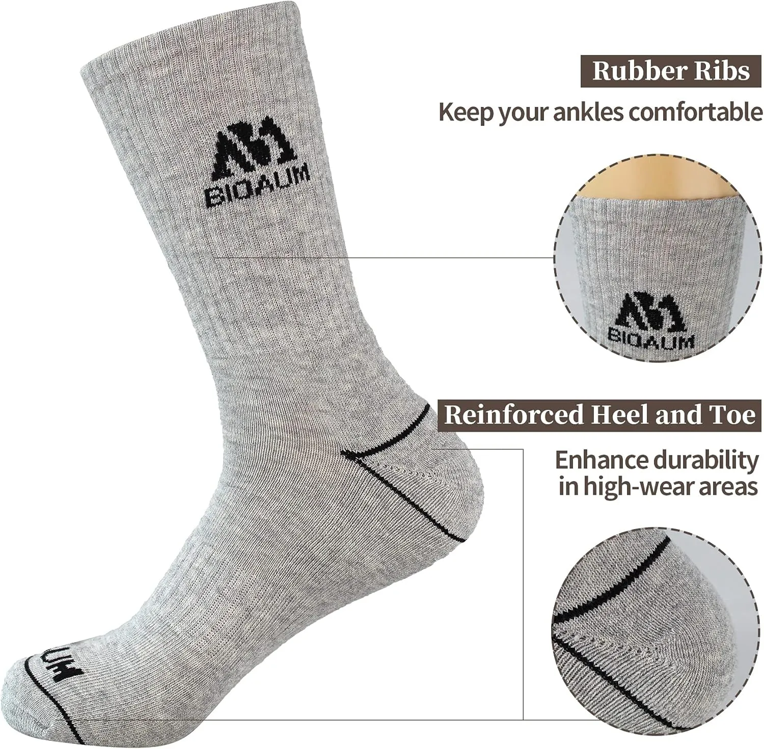 BIOAUM Men's Cushioned Crew Socks 5-6 Pairs Hiking Work Running Athletic Cotton Sports Wicking