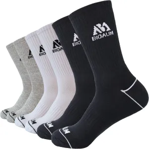 BIOAUM Men's Cushioned Crew Socks 5-6 Pairs Hiking Work Running Athletic Cotton Sports Wicking