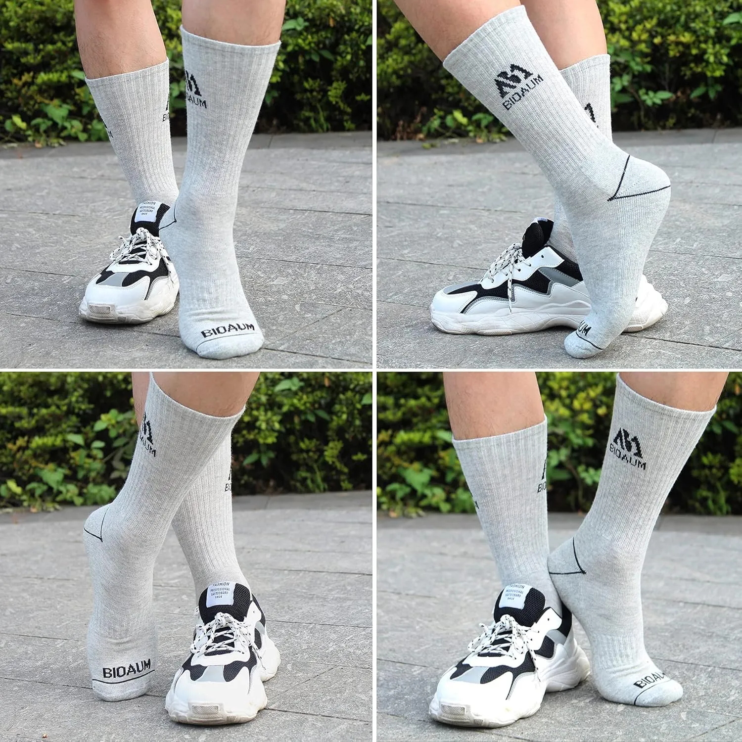 BIOAUM Men's Cushioned Crew Socks 5-6 Pairs Hiking Work Running Athletic Cotton Sports Wicking