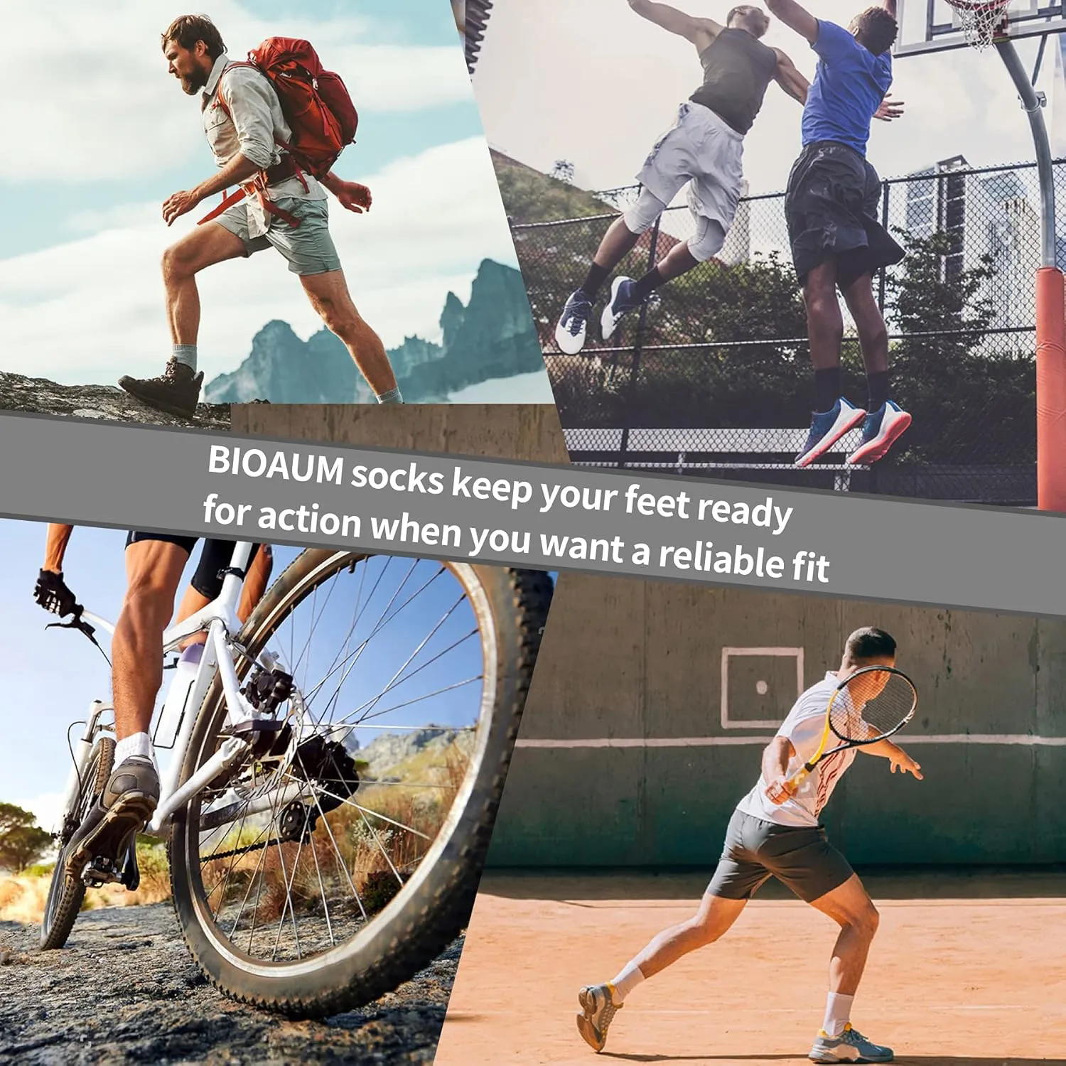 BIOAUM Men's Cushioned Crew Socks 5-6 Pairs Hiking Work Running Athletic Cotton Sports Wicking