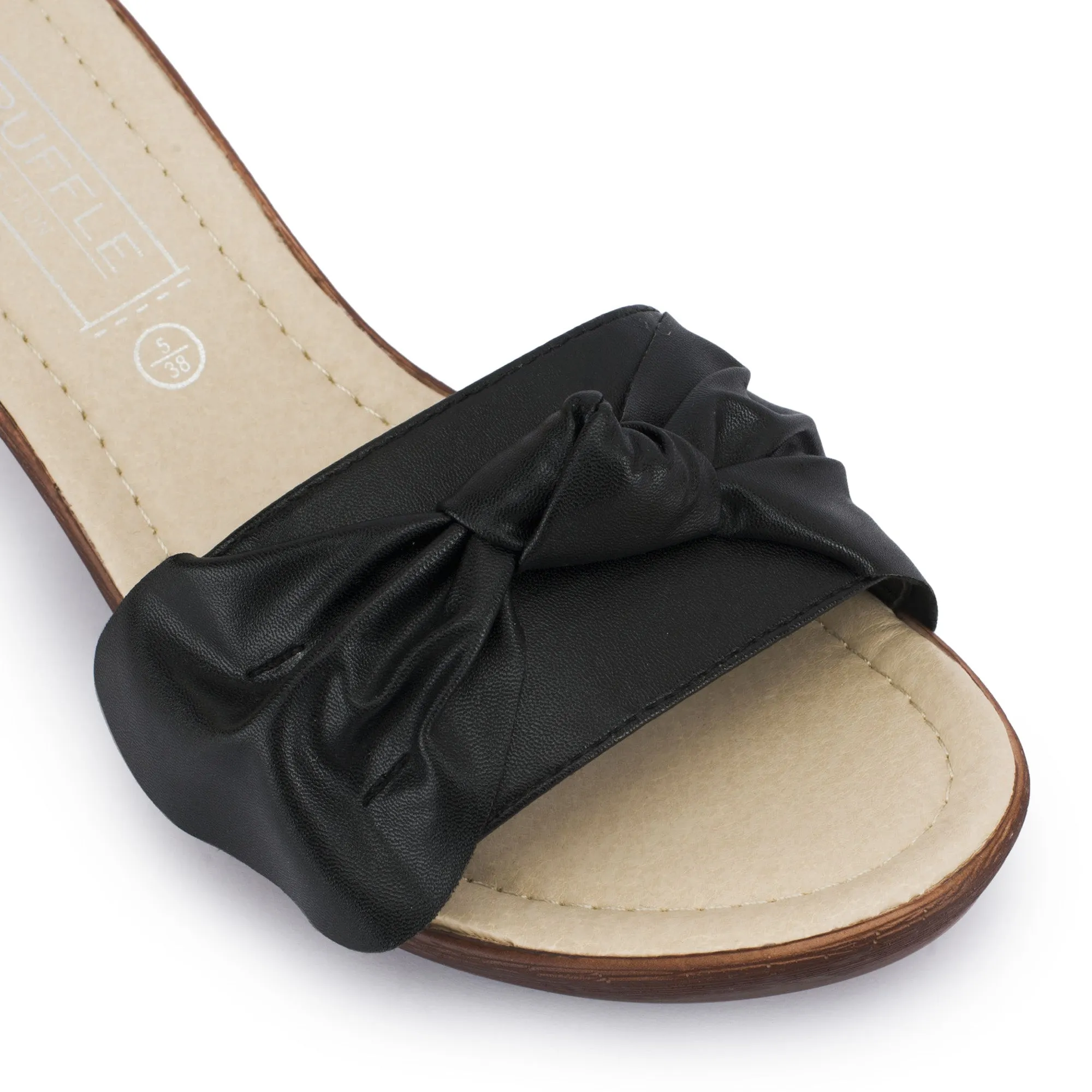 Black Wedge Wooden Effect Mid Heel