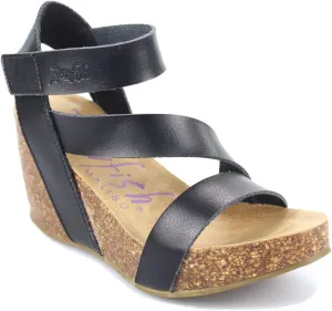Blowfish Malibu Women's Hapuku Wedge Sandal, Black Dyecut, 6M
