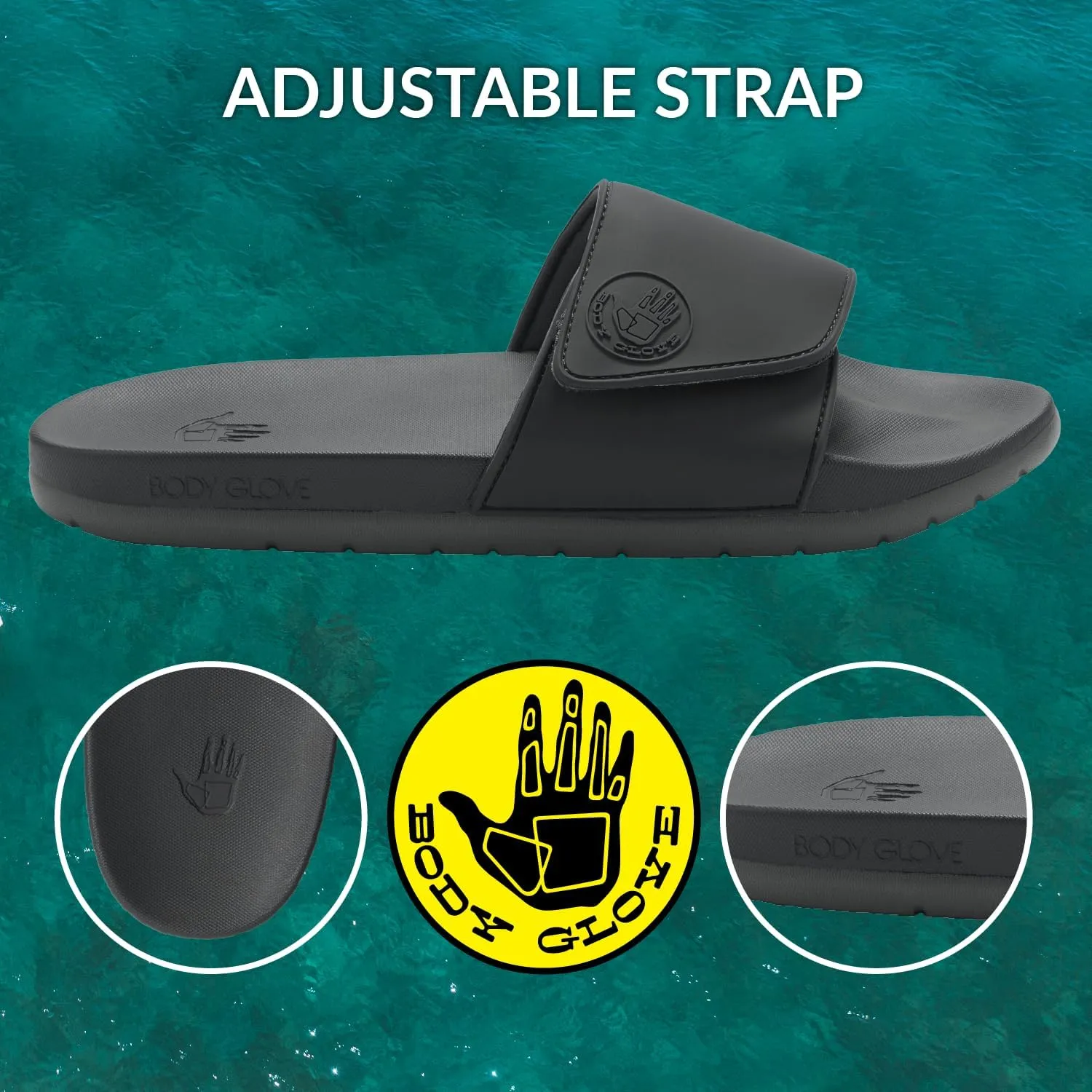 Body Glove Men’s Slides, Cushioned Slide-on Sandal Slippers with Padded Adjustable Strap
