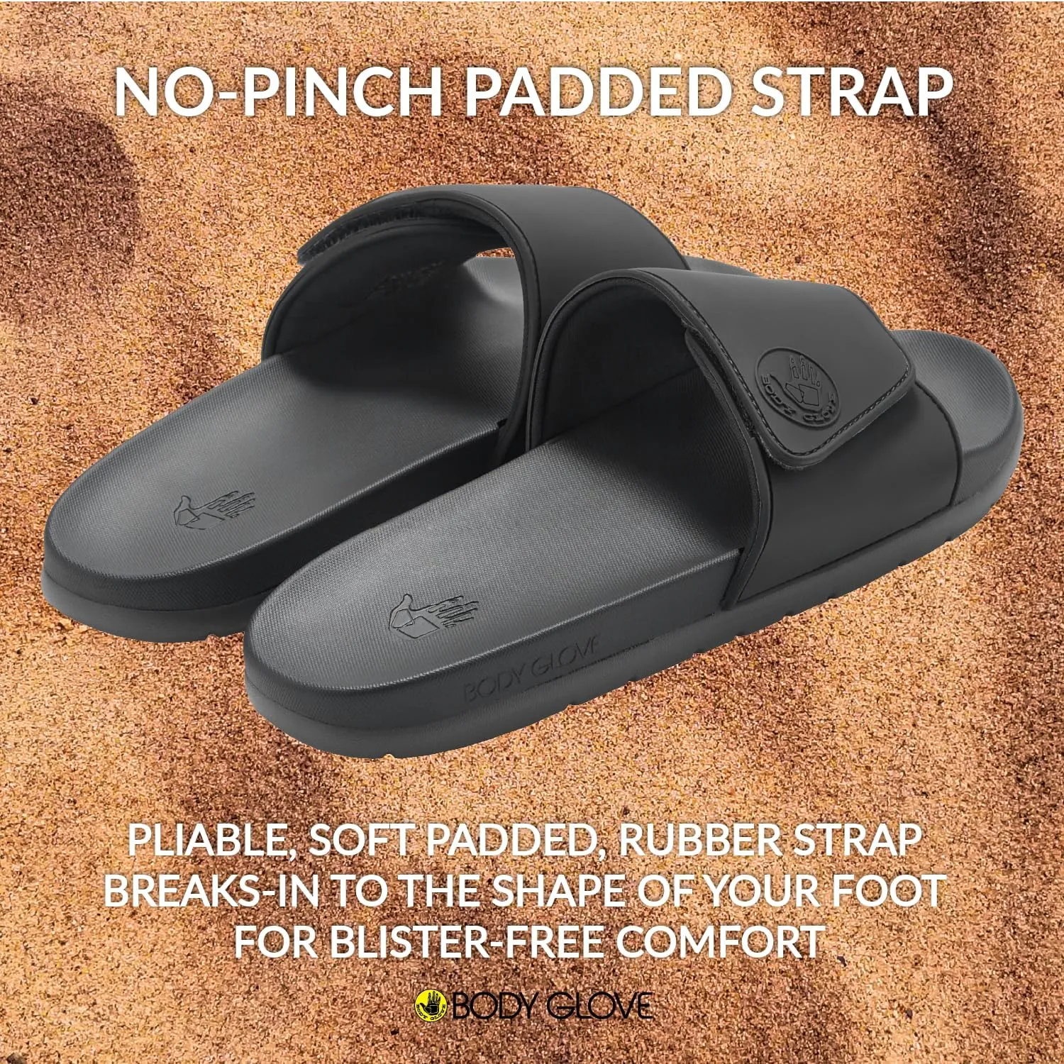 Body Glove Men’s Slides, Cushioned Slide-on Sandal Slippers with Padded Adjustable Strap