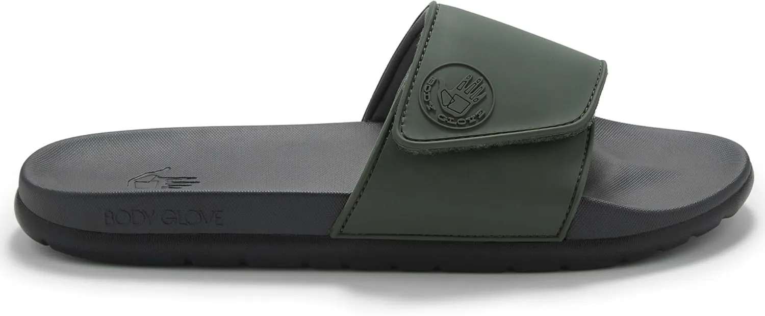 Body Glove Men’s Slides, Cushioned Slide-on Sandal Slippers with Padded Adjustable Strap