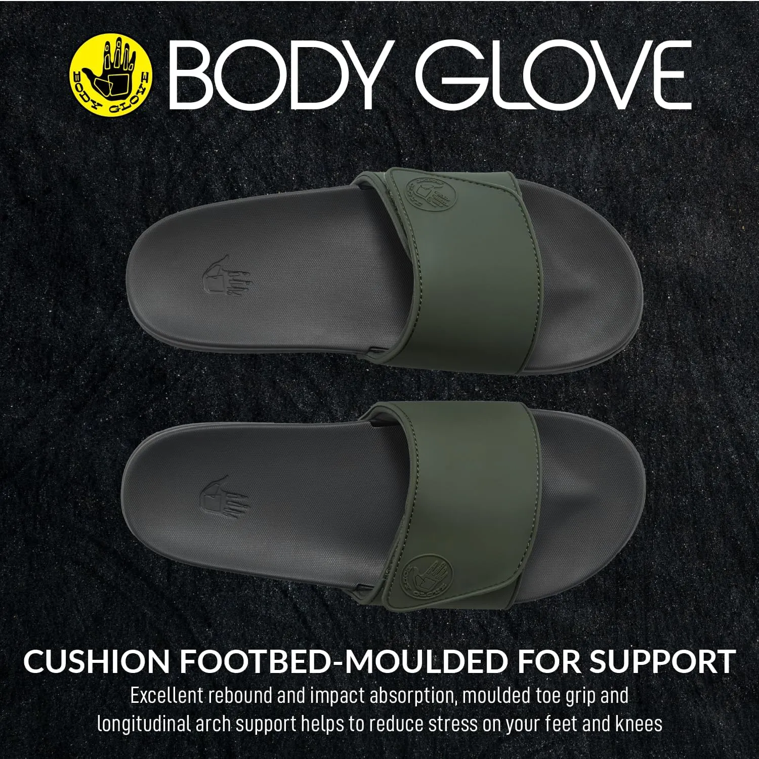 Body Glove Men’s Slides, Cushioned Slide-on Sandal Slippers with Padded Adjustable Strap