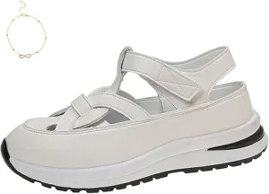 Bomre Orthopedic Sandals with Anklet Platform Wedge Closed Toe, Hollow Strap, Comfortable Plus Size Sneaker Sandals for Walking