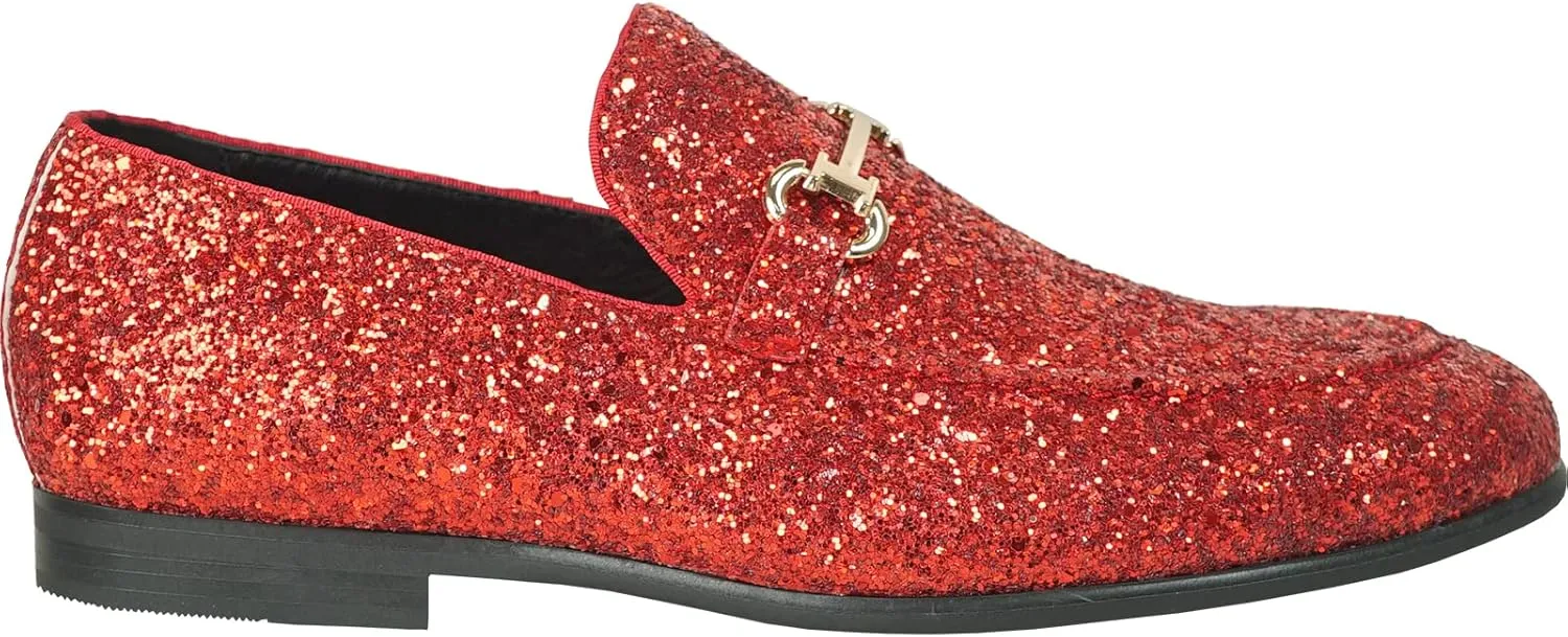 bravo! Men Dress Shoe Prom Slip-on Loafer Lace-up Oxford Cap Toe Metallic Glitter for Wedding Prom Black Blue Green Gold Pink Pewter Purple Silver Red