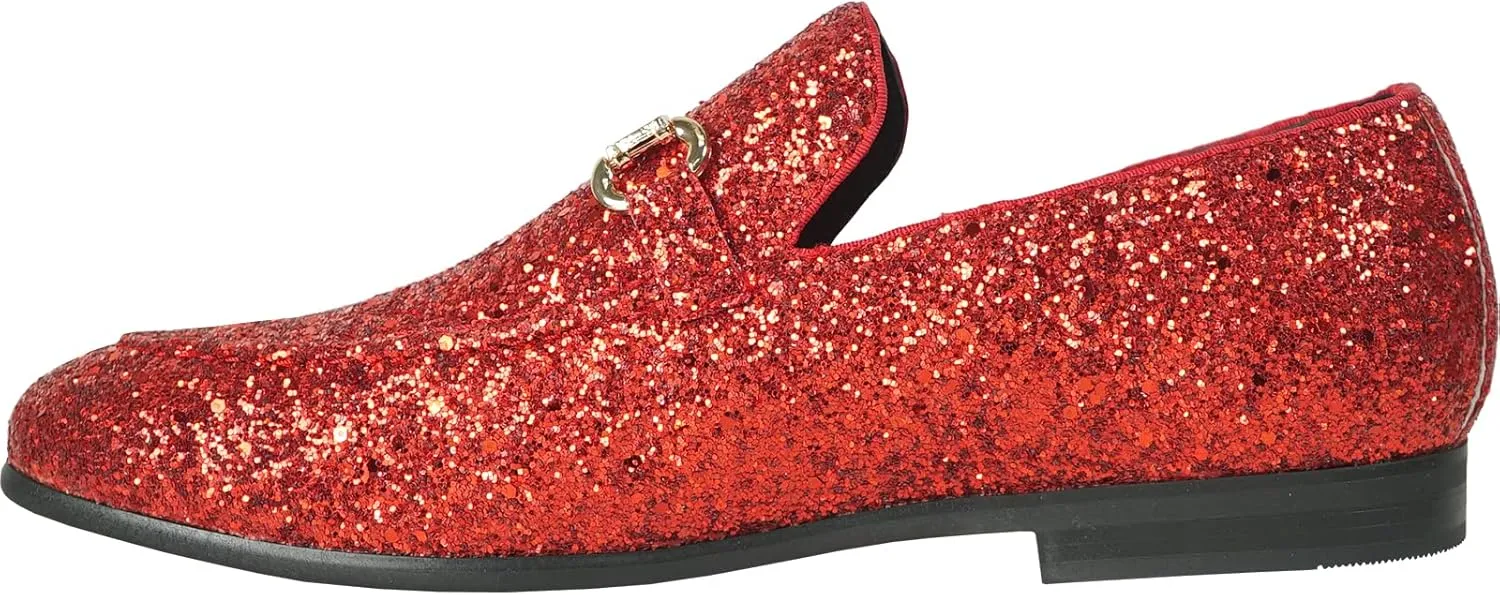 bravo! Men Dress Shoe Prom Slip-on Loafer Lace-up Oxford Cap Toe Metallic Glitter for Wedding Prom Black Blue Green Gold Pink Pewter Purple Silver Red
