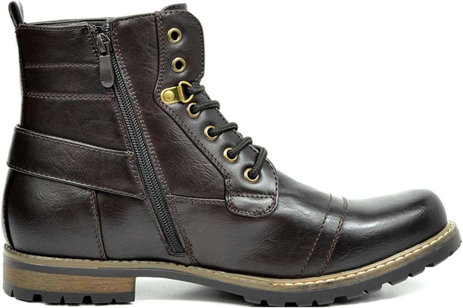 Bruno Marc Men's Motorcycle Combat Boots Zipper Biker Boot
