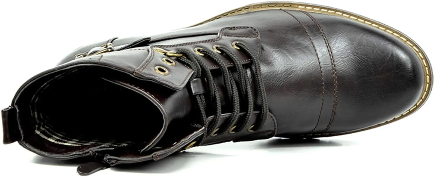 Bruno Marc Men's Motorcycle Combat Boots Zipper Biker Boot