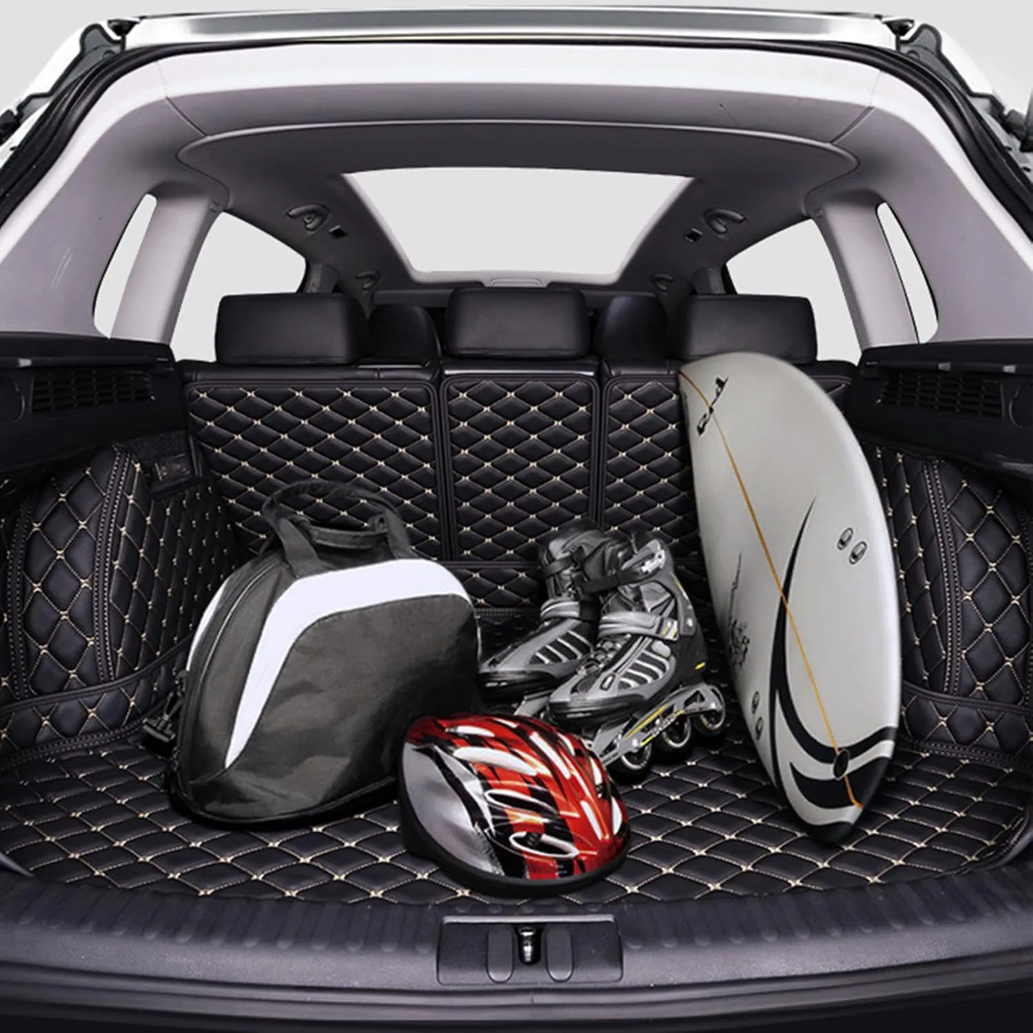 Car Boot Liner Mat for Mitsubishi Outlander EX 2010-2012 Full Coverage Leather Car Boot Protector Waterproof Boot Liner Interior Accessories,E
