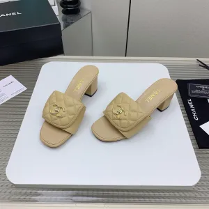 CC Mule Sandals 50mm In Beige Quilted Lambskin 148946