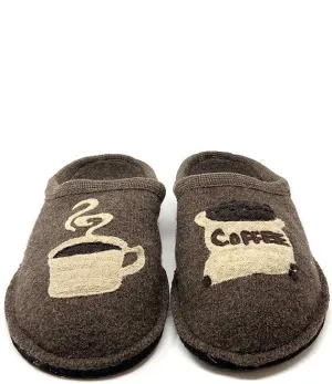 Coffee Appliqued Wool Mule Slippers