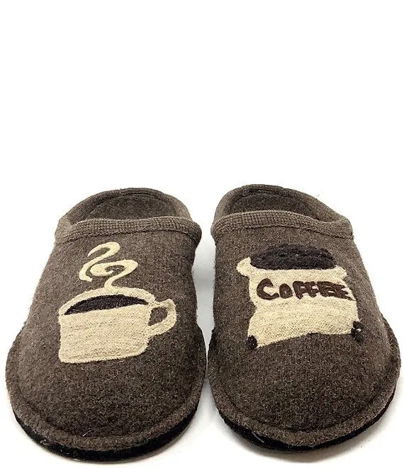 Coffee Appliqued Wool Mule Slippers