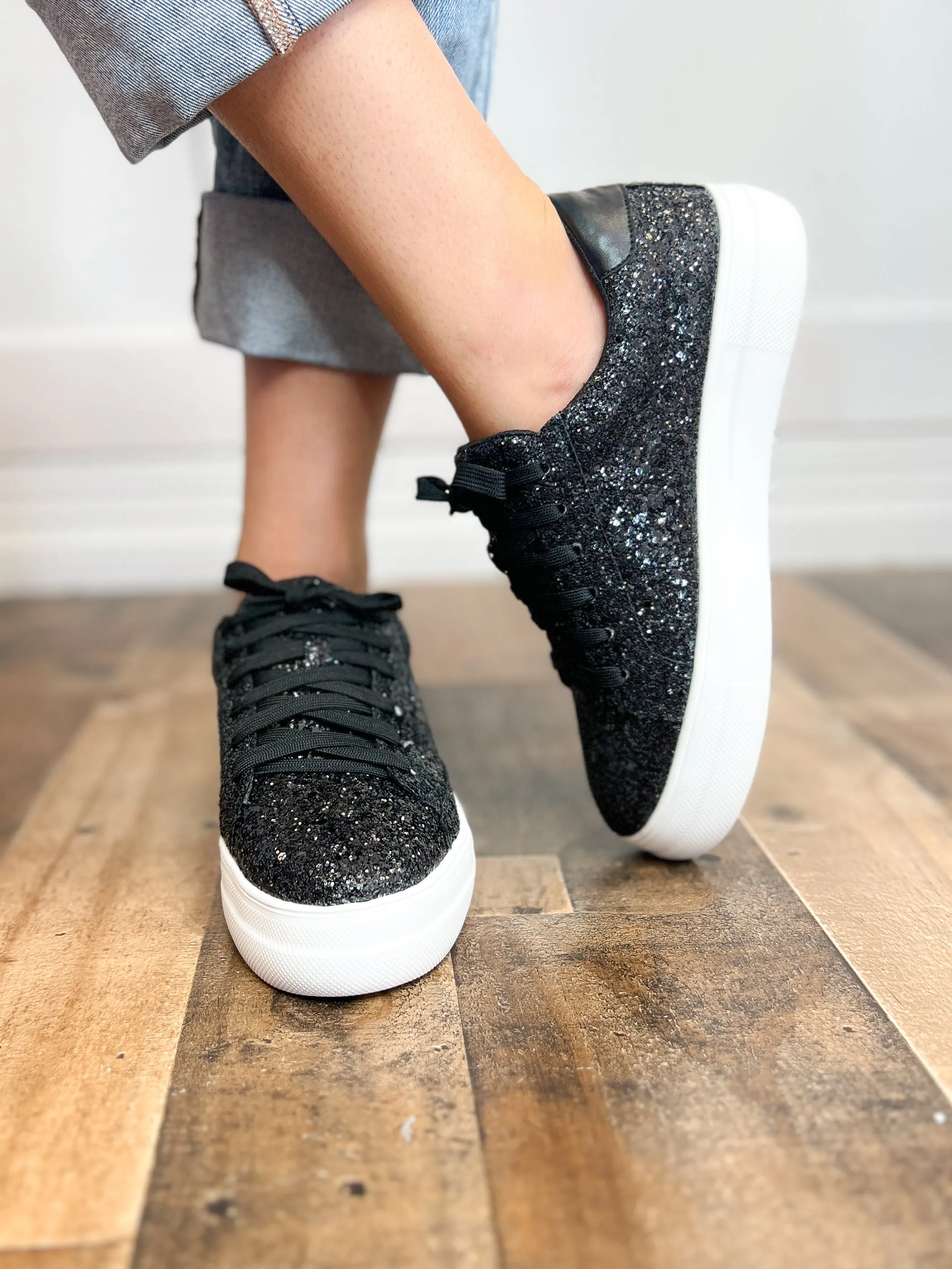 Corkys Glaring Black Chunky Glitter Raised Sneaker Shoes