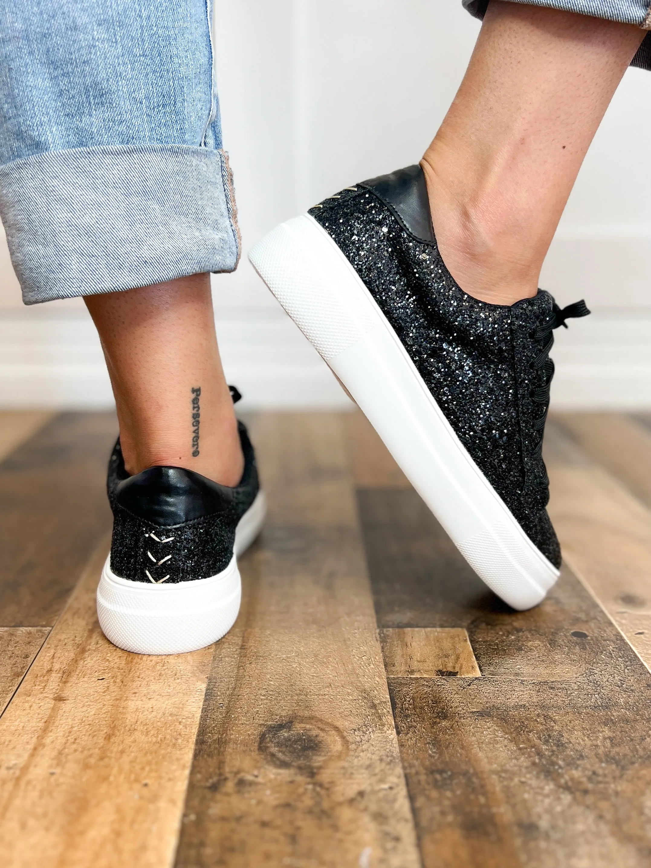 Corkys Glaring Black Chunky Glitter Raised Sneaker Shoes