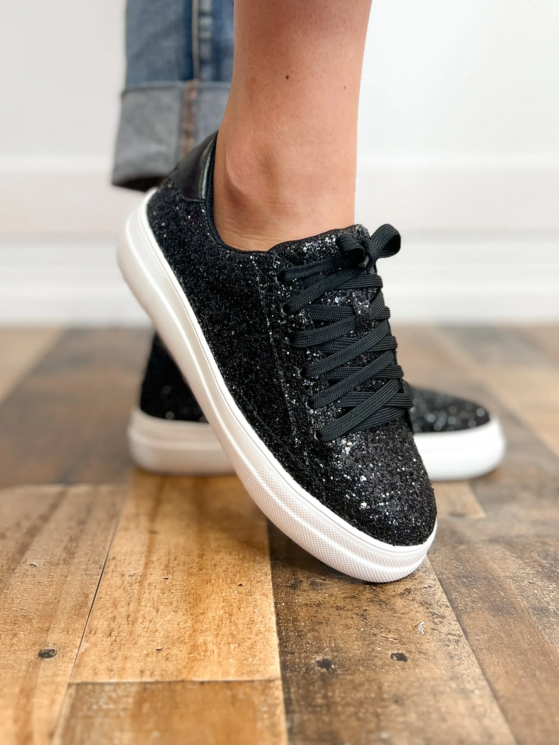 Corkys Glaring Black Chunky Glitter Raised Sneaker Shoes