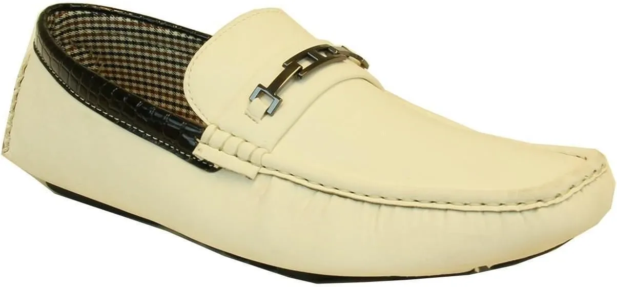 Coronado Men's Casual Shoes MOC-3 Driving Moccasin with a Stitched Toe and a Metal Logo Ivory