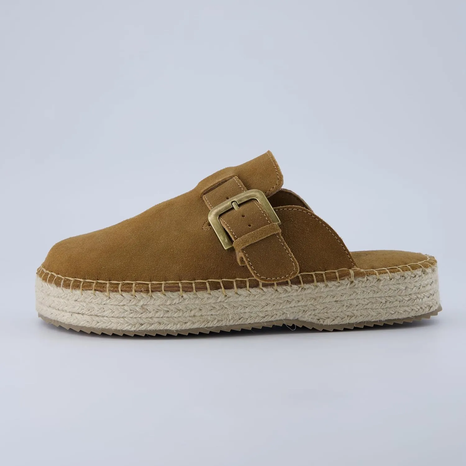 CUSHIONAIRE Andy Women’s Espadrille Mule – Suede Slip-On Clog with Adjustable Buckle, Cushioned Insole & Jute Platform