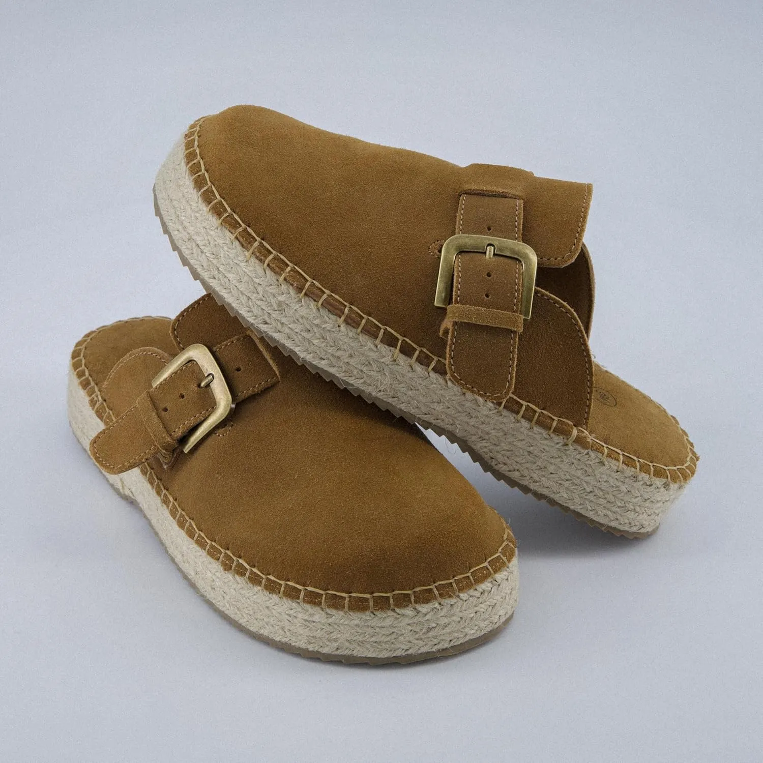 CUSHIONAIRE Andy Women’s Espadrille Mule – Suede Slip-On Clog with Adjustable Buckle, Cushioned Insole & Jute Platform