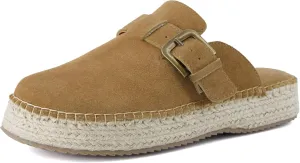 CUSHIONAIRE Andy Women’s Espadrille Mule – Suede Slip-On Clog with Adjustable Buckle, Cushioned Insole & Jute Platform