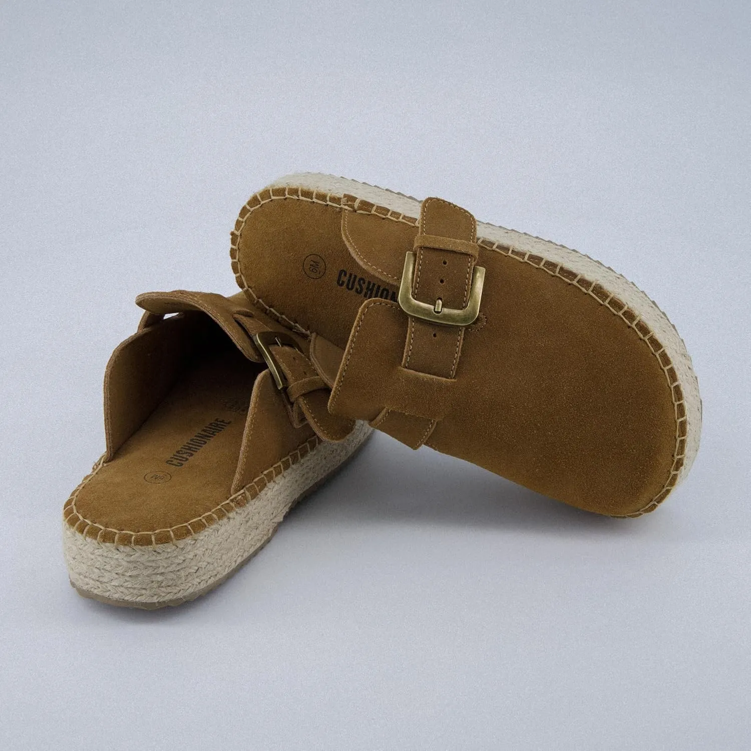 CUSHIONAIRE Andy Women’s Espadrille Mule – Suede Slip-On Clog with Adjustable Buckle, Cushioned Insole & Jute Platform