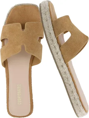 CUSHIONAIRE Avocado Women’s Espadrille Slide Sandal – Suede Cutout Upper with Jute-Wrapped Platform & Cushioned Footbed