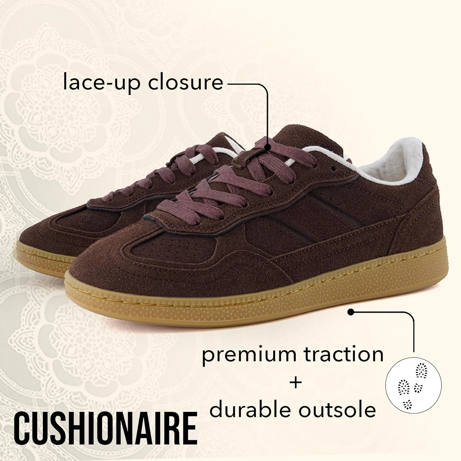 CUSHIONAIRE Bettina Women's Retro Sneaker with Cushioned Insole and Durable Gum Sole