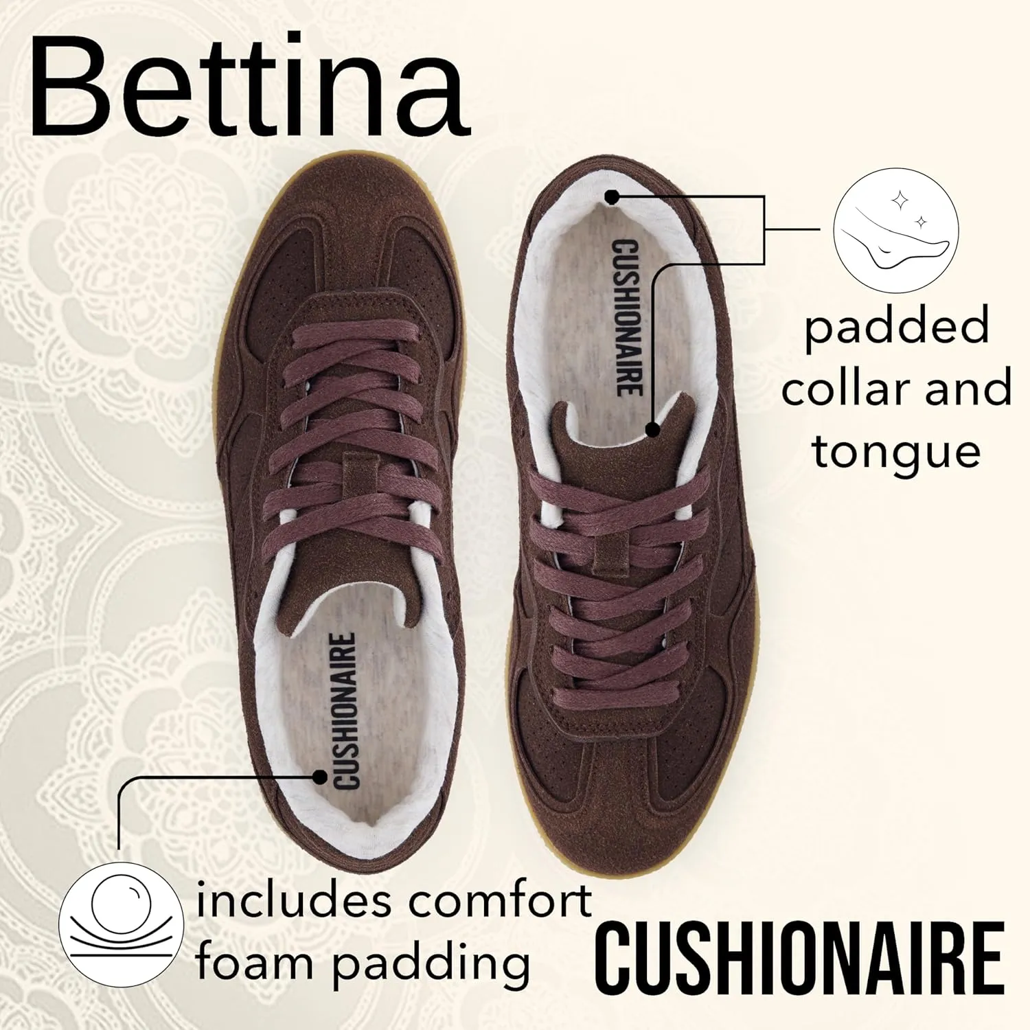 CUSHIONAIRE Bettina Women's Retro Sneaker with Cushioned Insole and Durable Gum Sole
