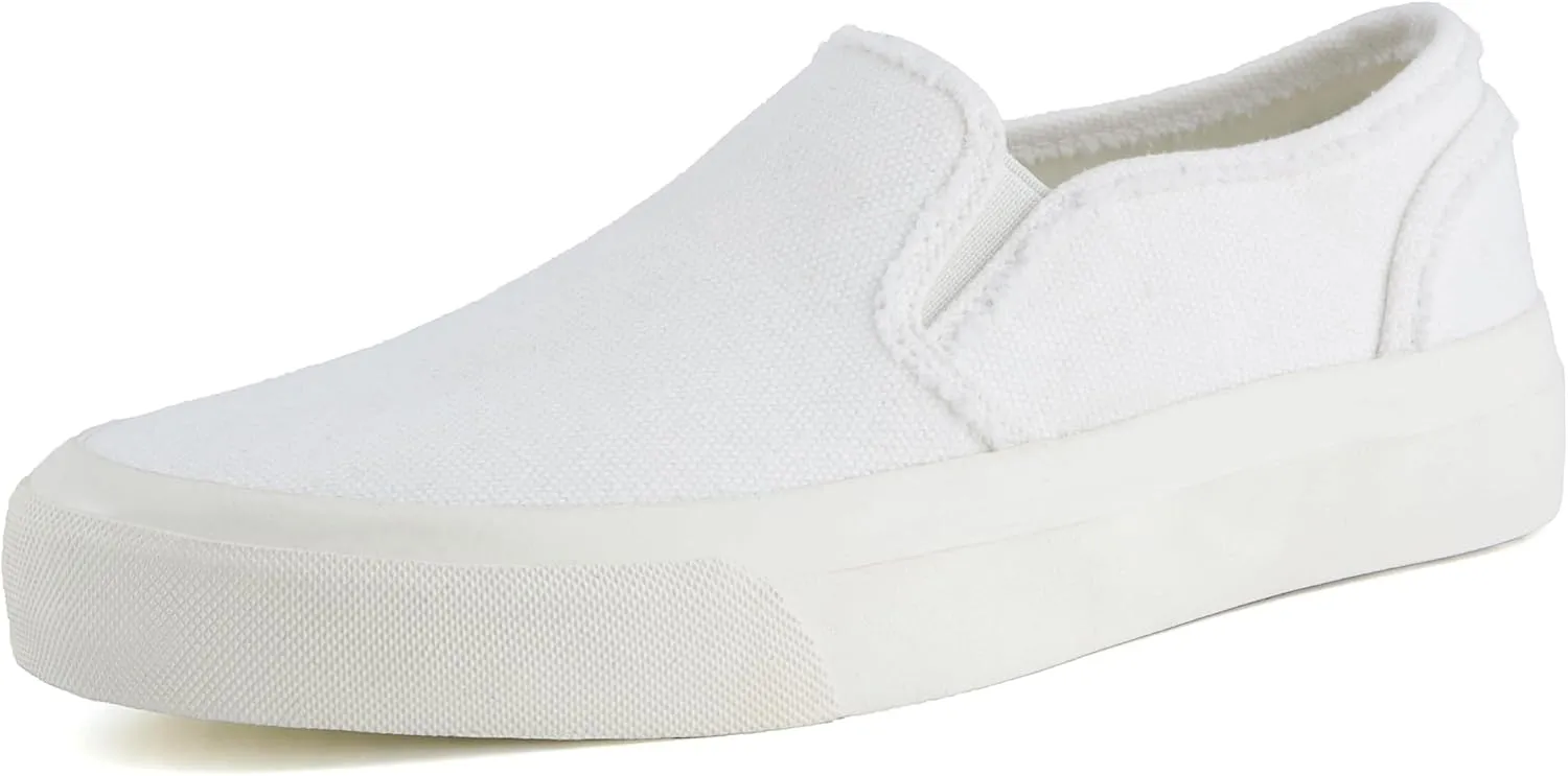 CUSHIONAIRE Fulton Women’s Slip-On Sneaker – Frayed Canvas Casual Shoe with Memory Foam & Flexible Outsole