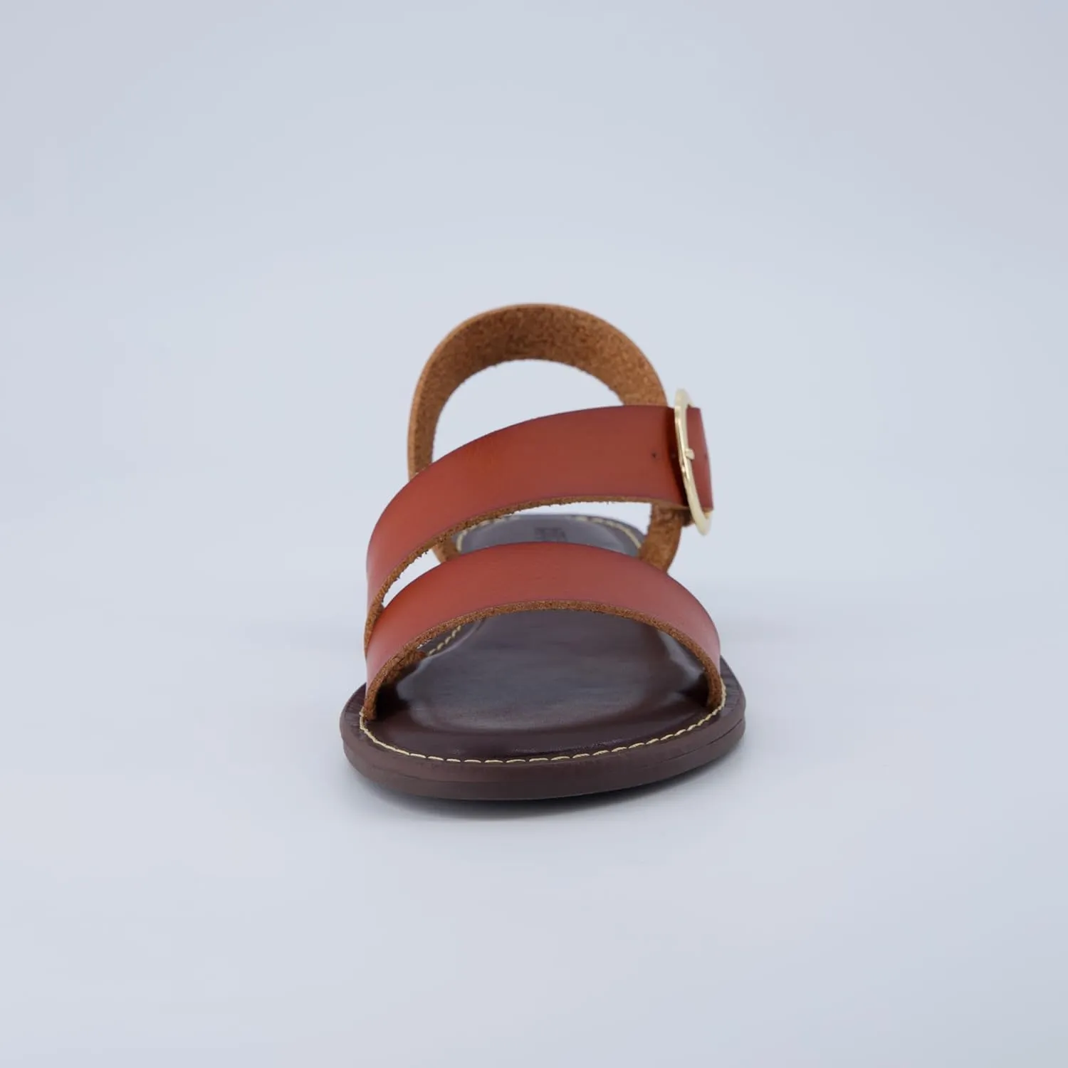 CUSHIONAIRE Lisbon Women’s Strappy Sandal – Faux Leather Flat with Bold Buckle Accent, Adjustable Strap & Cushioned Footbed