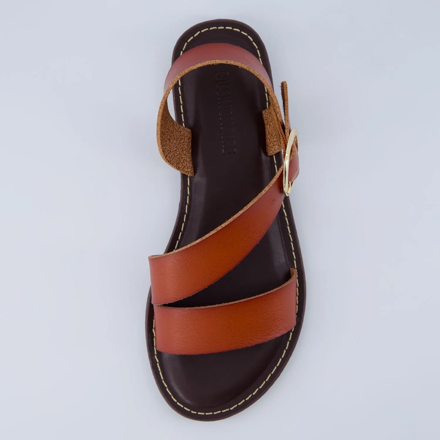 CUSHIONAIRE Lisbon Women’s Strappy Sandal – Faux Leather Flat with Bold Buckle Accent, Adjustable Strap & Cushioned Footbed