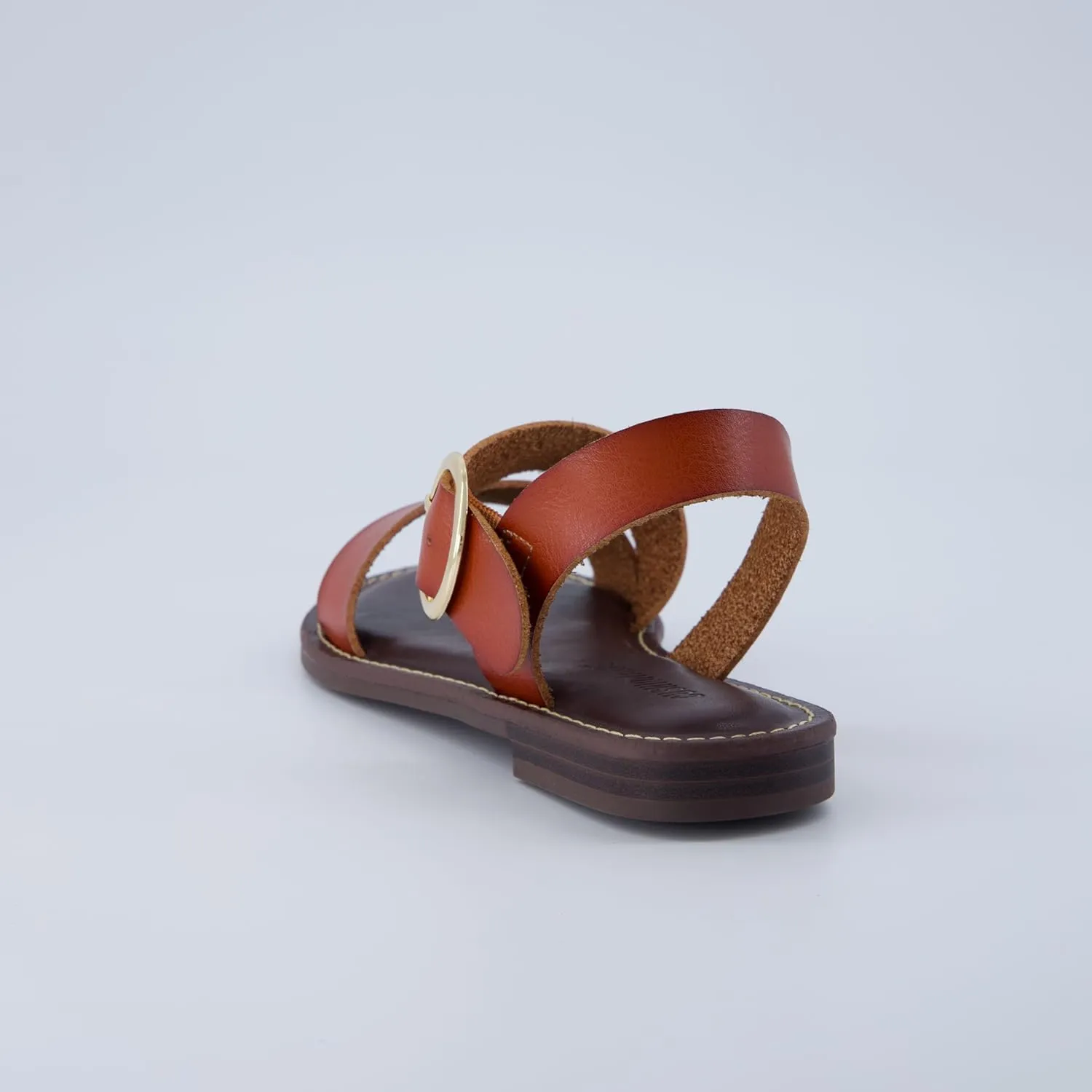 CUSHIONAIRE Lisbon Women’s Strappy Sandal – Faux Leather Flat with Bold Buckle Accent, Adjustable Strap & Cushioned Footbed